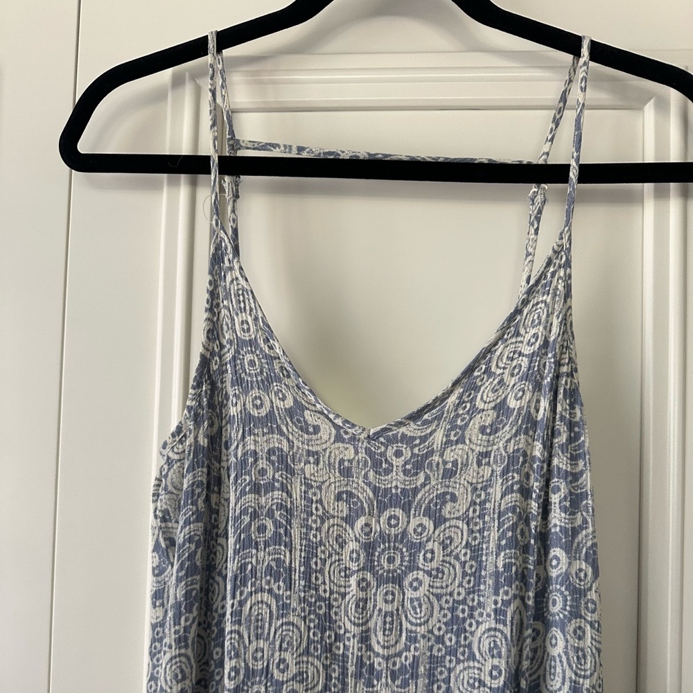 En Crème Light Blue & White Boho Maxi Dress With Front Slits, Size M - Picture 6 of 12